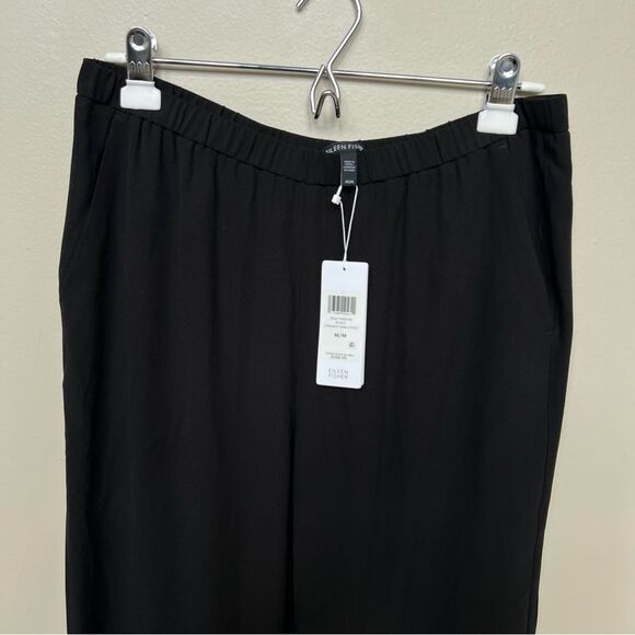Eileen Fisher Black Silk Georgette Crepe Ankle Straight Pant NWT Size Medium - Picture 6 of 16